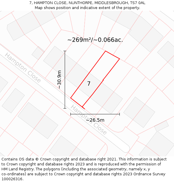 7, HAMPTON CLOSE, NUNTHORPE, MIDDLESBROUGH, TS7 0AL: Plot and title map