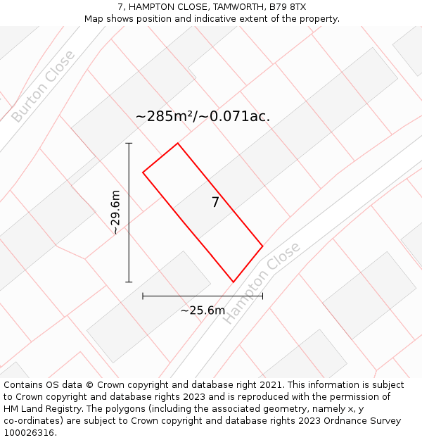 7, HAMPTON CLOSE, TAMWORTH, B79 8TX: Plot and title map