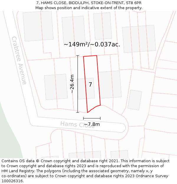 7, HAMS CLOSE, BIDDULPH, STOKE-ON-TRENT, ST8 6PR: Plot and title map
