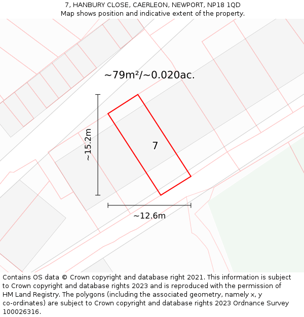 7, HANBURY CLOSE, CAERLEON, NEWPORT, NP18 1QD: Plot and title map