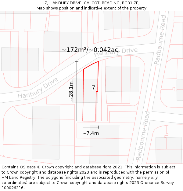 7, HANBURY DRIVE, CALCOT, READING, RG31 7EJ: Plot and title map