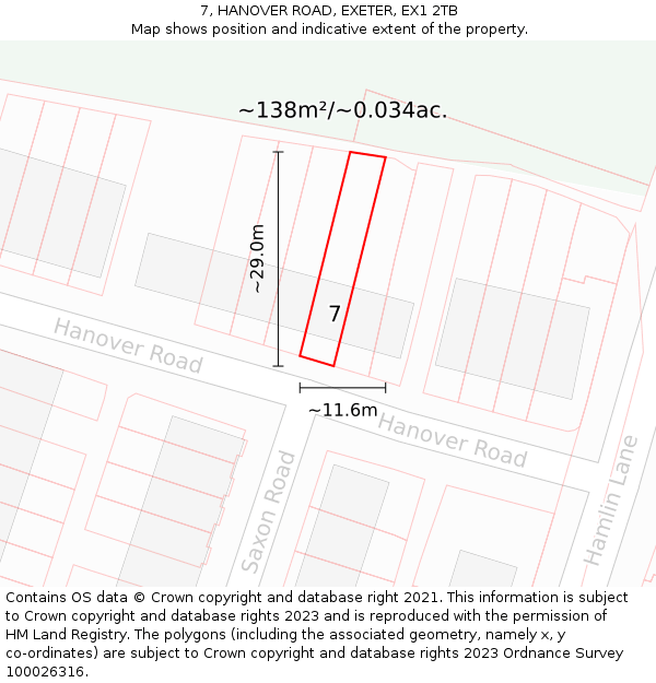 7, HANOVER ROAD, EXETER, EX1 2TB: Plot and title map