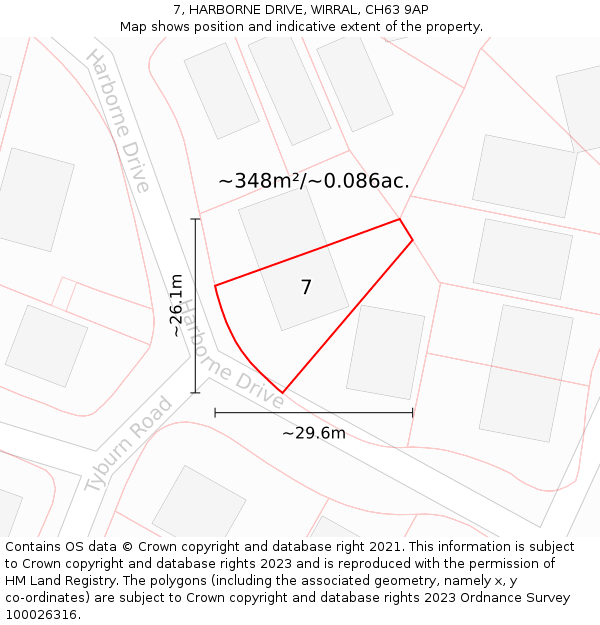 7, HARBORNE DRIVE, WIRRAL, CH63 9AP: Plot and title map