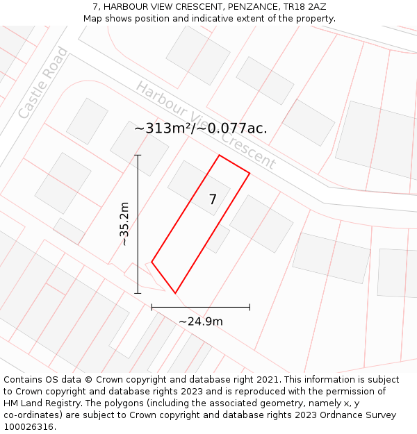 7, HARBOUR VIEW CRESCENT, PENZANCE, TR18 2AZ: Plot and title map