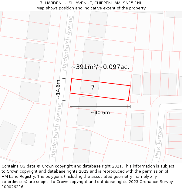 7, HARDENHUISH AVENUE, CHIPPENHAM, SN15 1NL: Plot and title map