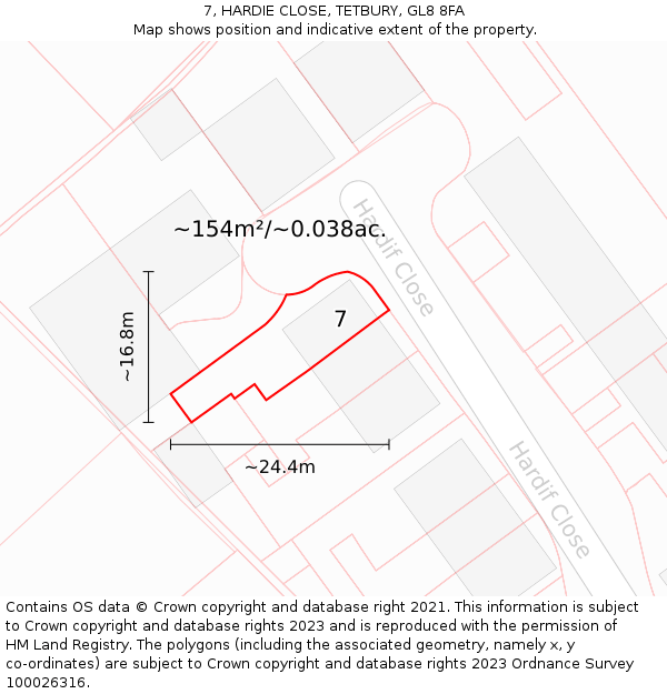 7, HARDIE CLOSE, TETBURY, GL8 8FA: Plot and title map