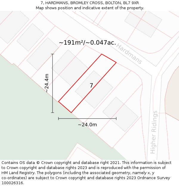 7, HARDMANS, BROMLEY CROSS, BOLTON, BL7 9XR: Plot and title map