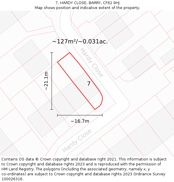 7, HARDY CLOSE, BARRY, CF62 9HJ: Plot and title map