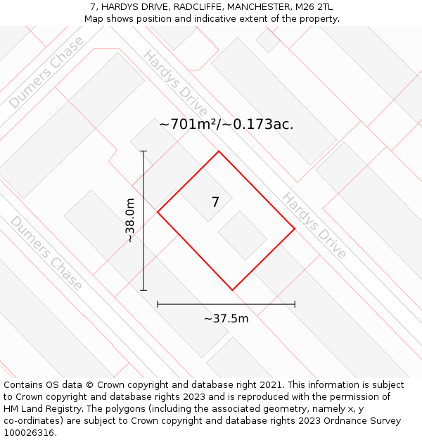 7, HARDYS DRIVE, RADCLIFFE, MANCHESTER, M26 2TL: Plot and title map