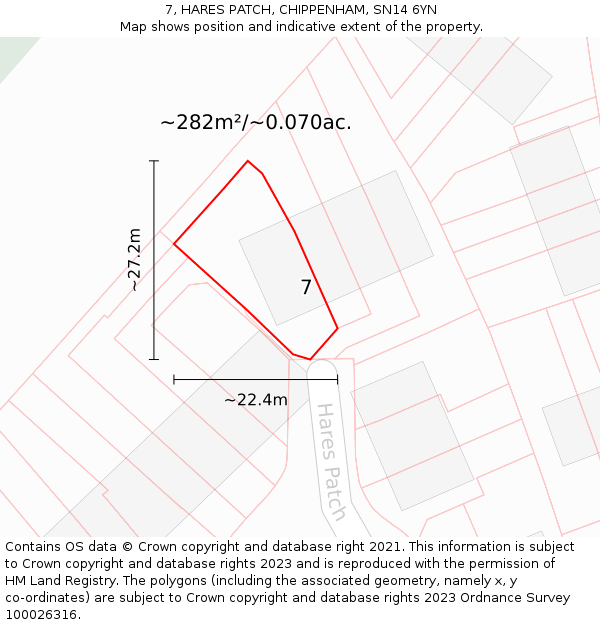 7, HARES PATCH, CHIPPENHAM, SN14 6YN: Plot and title map