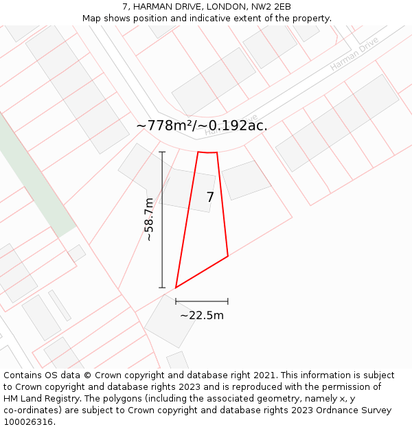 7, HARMAN DRIVE, LONDON, NW2 2EB: Plot and title map