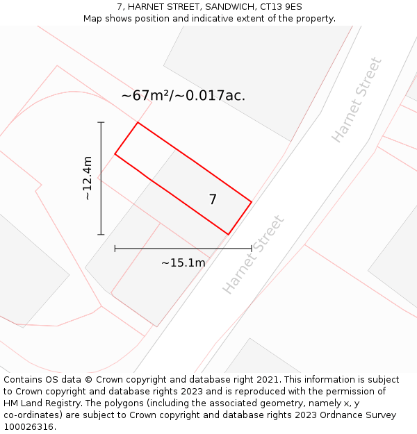 7, HARNET STREET, SANDWICH, CT13 9ES: Plot and title map