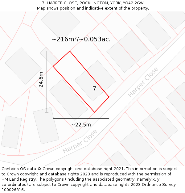 7, HARPER CLOSE, POCKLINGTON, YORK, YO42 2GW: Plot and title map