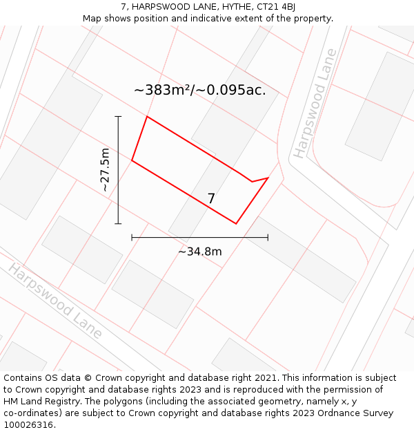 7, HARPSWOOD LANE, HYTHE, CT21 4BJ: Plot and title map