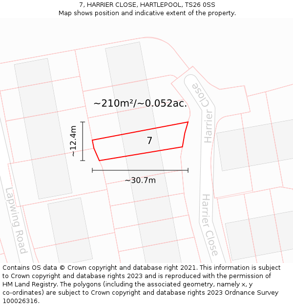 7, HARRIER CLOSE, HARTLEPOOL, TS26 0SS: Plot and title map