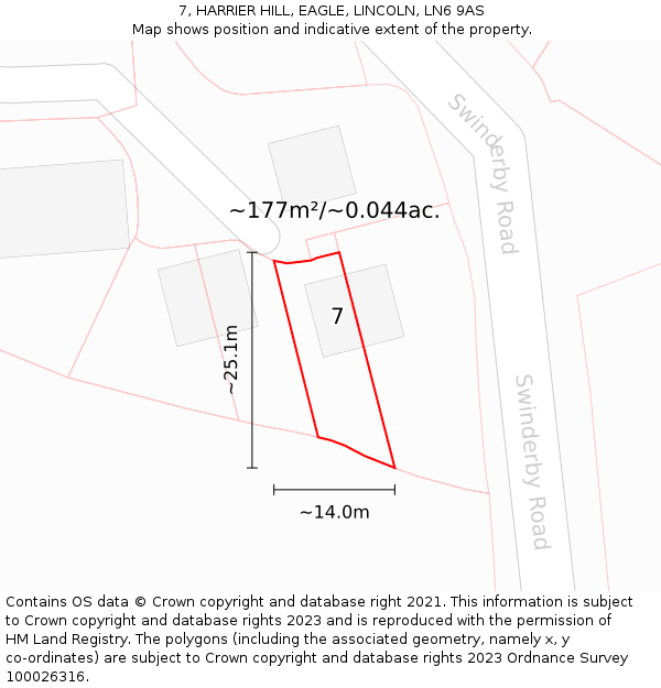 7, HARRIER HILL, EAGLE, LINCOLN, LN6 9AS: Plot and title map