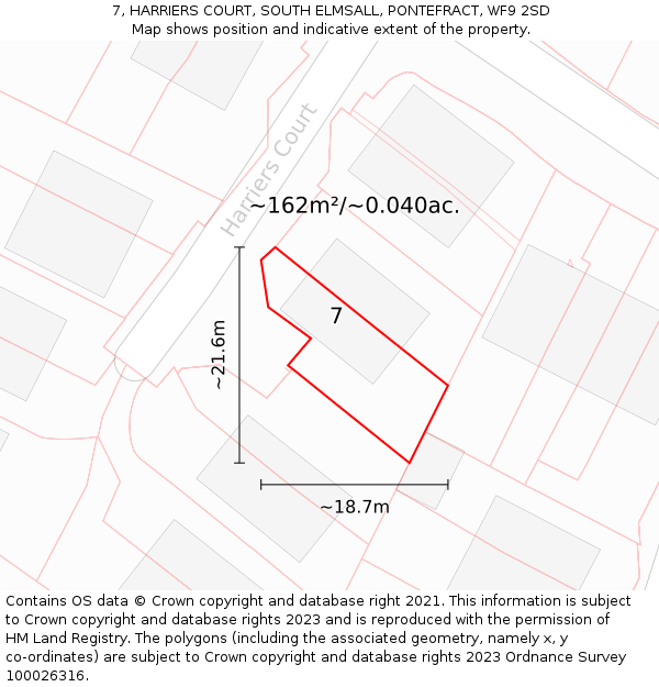 7, HARRIERS COURT, SOUTH ELMSALL, PONTEFRACT, WF9 2SD: Plot and title map