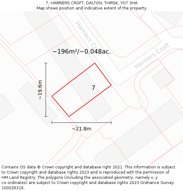 7, HARRIERS CROFT, DALTON, THIRSK, YO7 3HA: Plot and title map