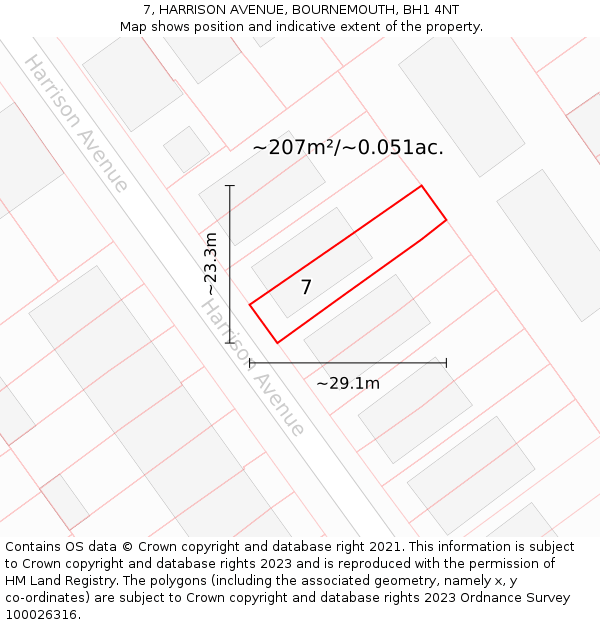 7, HARRISON AVENUE, BOURNEMOUTH, BH1 4NT: Plot and title map
