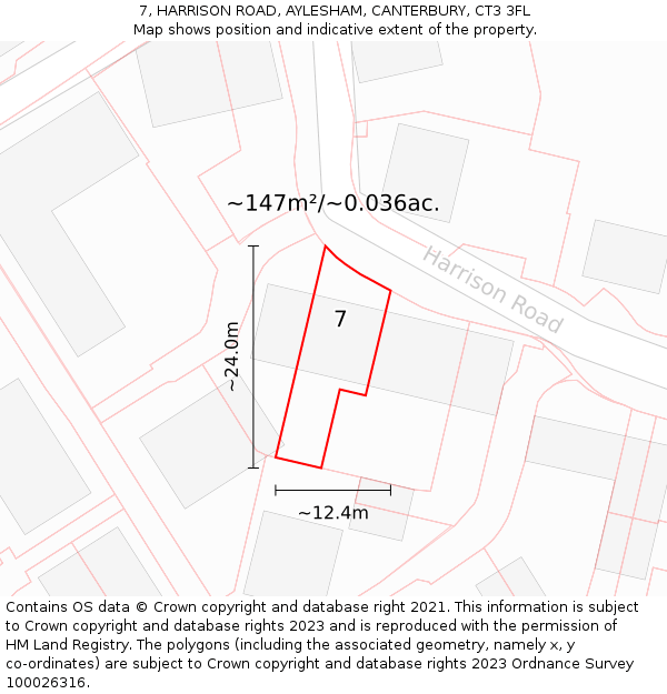 7, HARRISON ROAD, AYLESHAM, CANTERBURY, CT3 3FL: Plot and title map