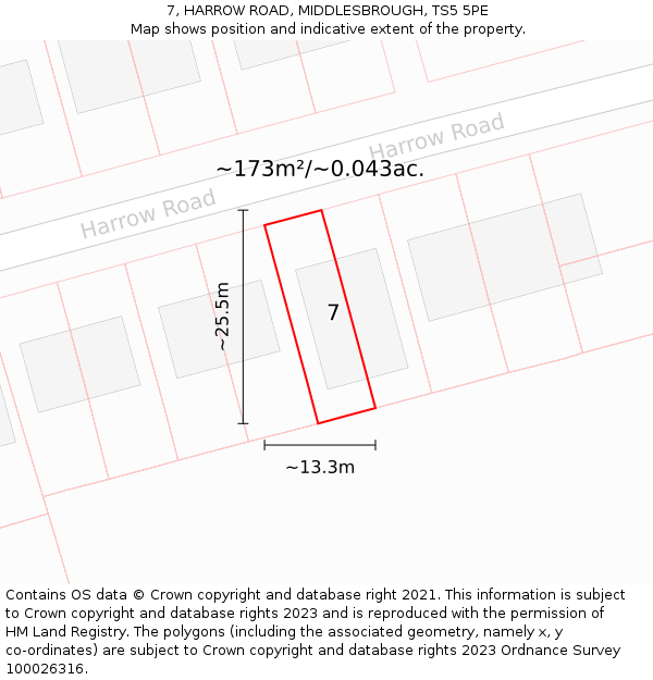 7, HARROW ROAD, MIDDLESBROUGH, TS5 5PE: Plot and title map
