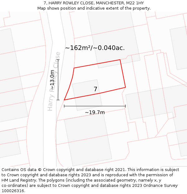 7, HARRY ROWLEY CLOSE, MANCHESTER, M22 1HY: Plot and title map