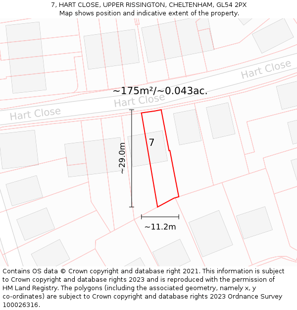 7, HART CLOSE, UPPER RISSINGTON, CHELTENHAM, GL54 2PX: Plot and title map