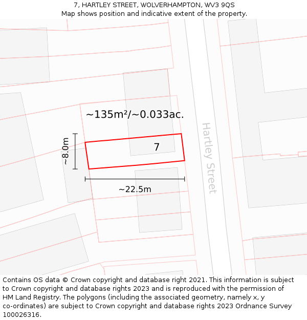 7, HARTLEY STREET, WOLVERHAMPTON, WV3 9QS: Plot and title map