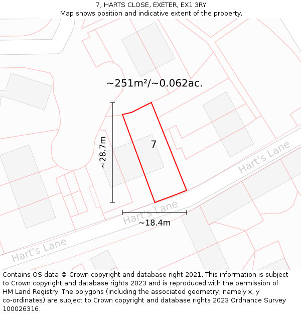 7, HARTS CLOSE, EXETER, EX1 3RY: Plot and title map