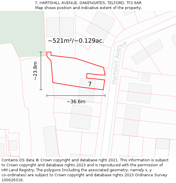 7, HARTSHILL AVENUE, OAKENGATES, TELFORD, TF2 6AR: Plot and title map