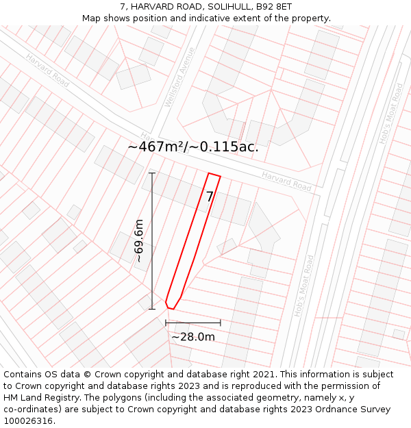 7, HARVARD ROAD, SOLIHULL, B92 8ET: Plot and title map
