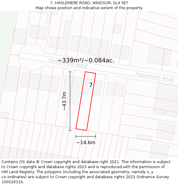 7, HASLEMERE ROAD, WINDSOR, SL4 5ET: Plot and title map