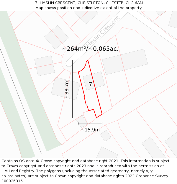 7, HASLIN CRESCENT, CHRISTLETON, CHESTER, CH3 6AN: Plot and title map
