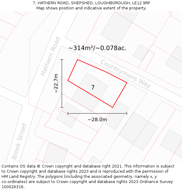 7, HATHERN ROAD, SHEPSHED, LOUGHBOROUGH, LE12 9RP: Plot and title map