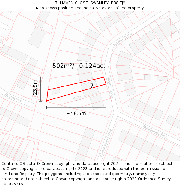 7, HAVEN CLOSE, SWANLEY, BR8 7JY: Plot and title map
