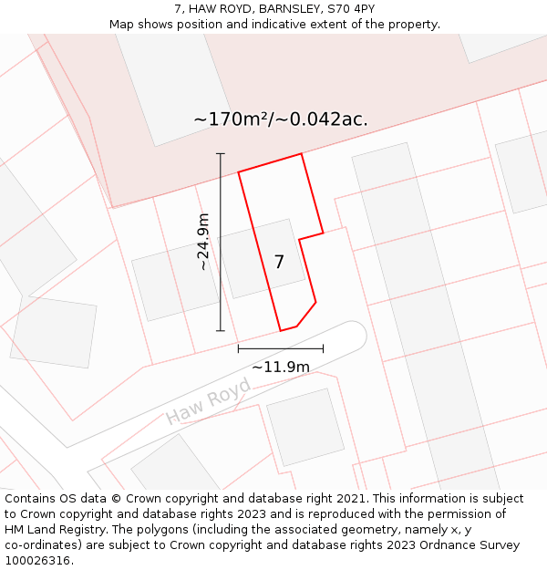 7, HAW ROYD, BARNSLEY, S70 4PY: Plot and title map