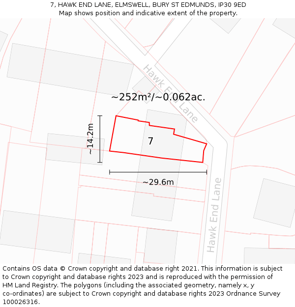 7, HAWK END LANE, ELMSWELL, BURY ST EDMUNDS, IP30 9ED: Plot and title map