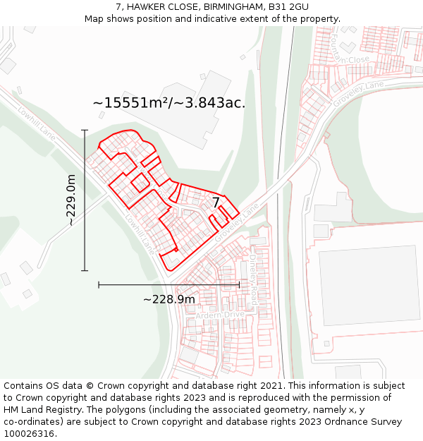 7, HAWKER CLOSE, BIRMINGHAM, B31 2GU: Plot and title map