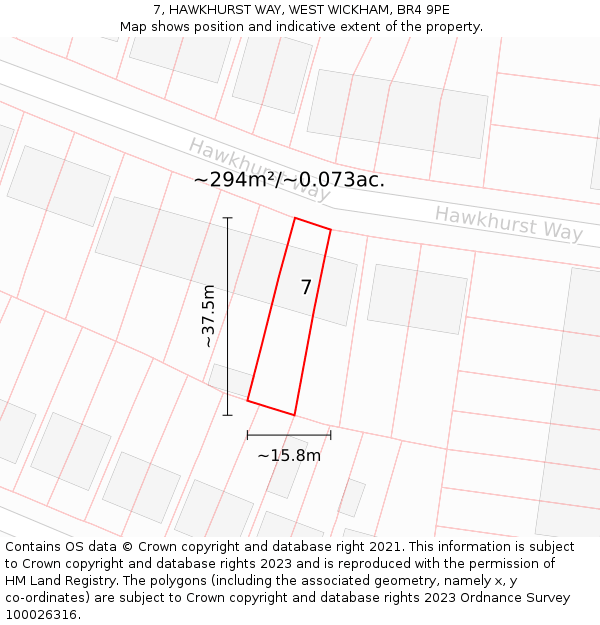 7, HAWKHURST WAY, WEST WICKHAM, BR4 9PE: Plot and title map