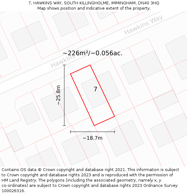 7, HAWKINS WAY, SOUTH KILLINGHOLME, IMMINGHAM, DN40 3HQ: Plot and title map