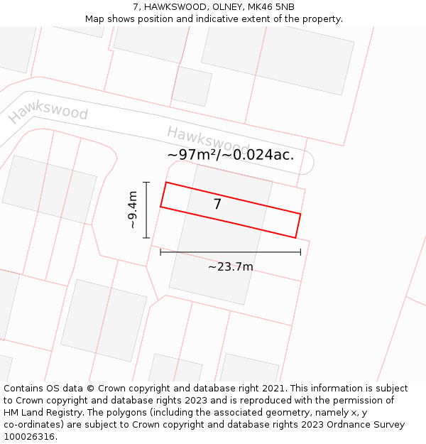 7, HAWKSWOOD, OLNEY, MK46 5NB: Plot and title map