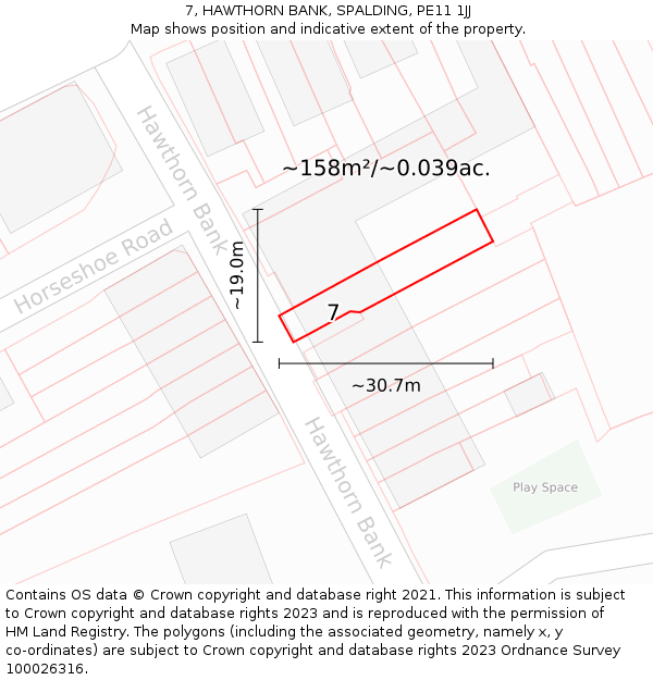 7, HAWTHORN BANK, SPALDING, PE11 1JJ: Plot and title map