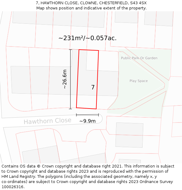 7, HAWTHORN CLOSE, CLOWNE, CHESTERFIELD, S43 4SX: Plot and title map