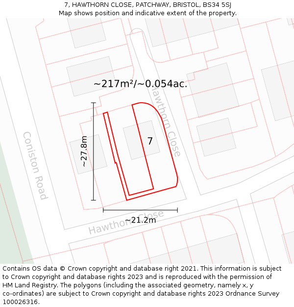 7, HAWTHORN CLOSE, PATCHWAY, BRISTOL, BS34 5SJ: Plot and title map