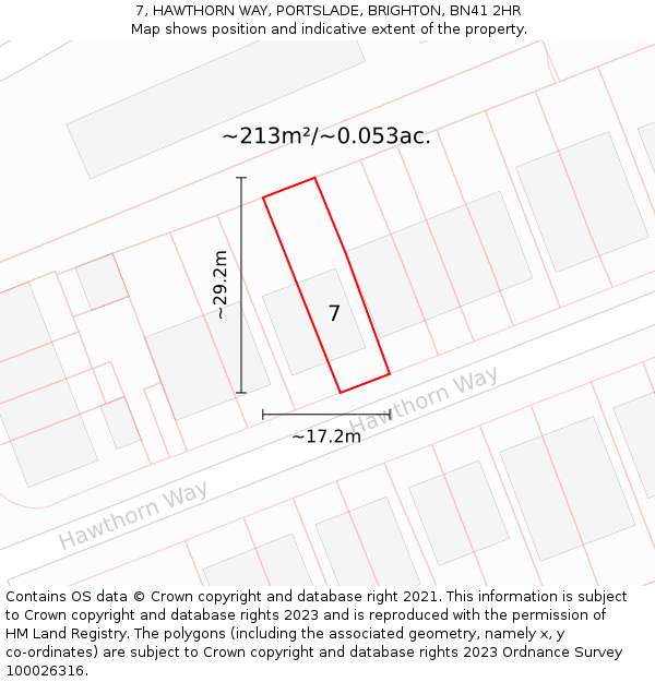 7, HAWTHORN WAY, PORTSLADE, BRIGHTON, BN41 2HR: Plot and title map