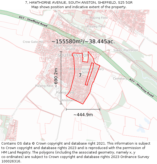 7, HAWTHORNE AVENUE, SOUTH ANSTON, SHEFFIELD, S25 5GR: Plot and title map