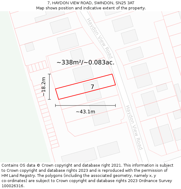 7, HAYDON VIEW ROAD, SWINDON, SN25 3AT: Plot and title map