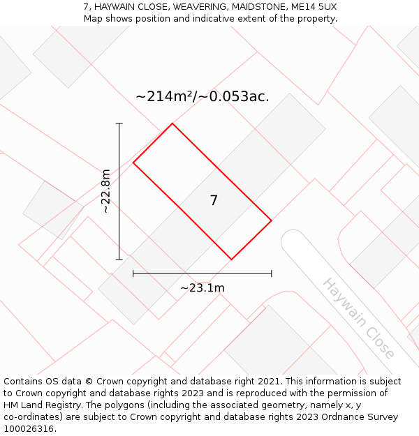 7, HAYWAIN CLOSE, WEAVERING, MAIDSTONE, ME14 5UX: Plot and title map