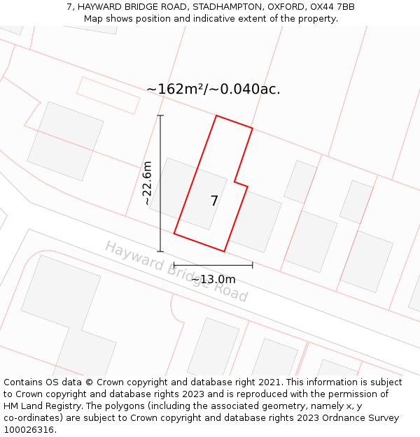 7, HAYWARD BRIDGE ROAD, STADHAMPTON, OXFORD, OX44 7BB: Plot and title map