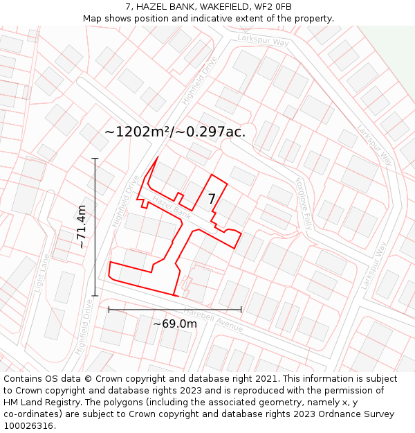 7, HAZEL BANK, WAKEFIELD, WF2 0FB: Plot and title map